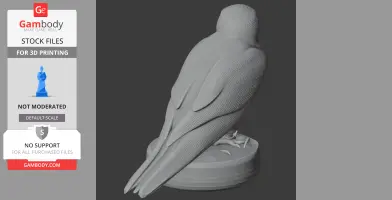 A 3D model of a Lanner Falcon perched on a circular base, designed for 3D printing.