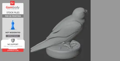 A 3D model of a perched bird, likely a falcon, on a round base, designed for 3D printing.