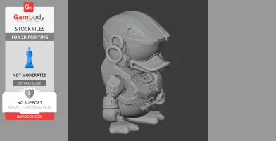 Duck character in futuristic armor, blending cartoon and sci-fi elements, designed for 3D printing.