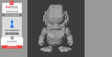 A 3D model mashup of a cartoon duck character in futuristic armor, resembling a sci-fi soldier.