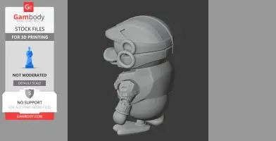A 3D model of a cartoon duck wearing a sci-fi helmet and armor, designed for 3D printing.