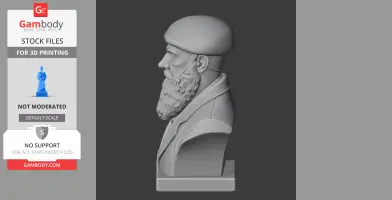 3D bust of a bearded man in a beret, profile view, suitable for 3D printing.