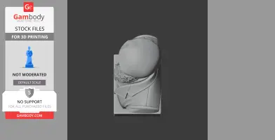 Angled view of a bust wearing a suit with a textured beard and smooth head, set on a rectangular base.