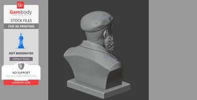 3D model of a bearded man in a beret, turned backwards, on a rectangular base.