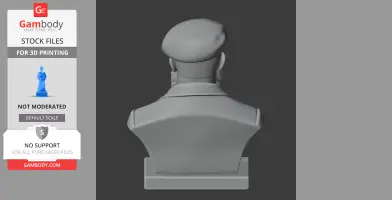 3D bust model of a figure with a beret, viewed from behind.