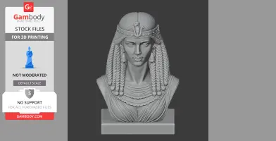 3D model of Cleopatra VII bust with detailed headdress and jewelry, designed for 3D printing.
