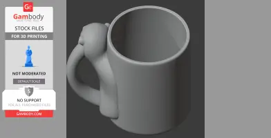 A 3D model of a mug with an otter-shaped handle, designed for 3D printing.