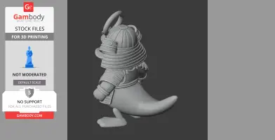 Samurai-themed duck figure in armor, featuring a large, curved tail. Designed for 3D printing.