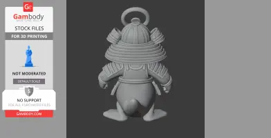 Samurai-themed figure with large, detailed armor and helmet, styled like a cartoon duck.