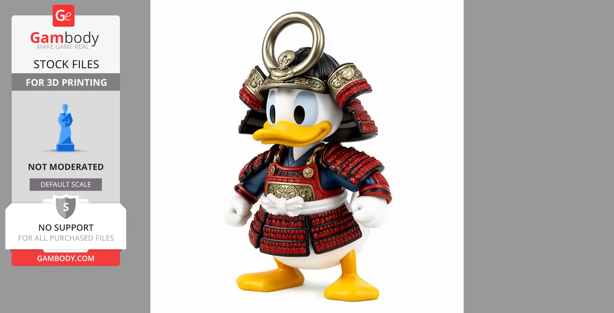 Donald Duck in detailed samurai armor, standing with confident pose.
