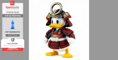 Donald Duck in detailed samurai armor, standing with confident pose.