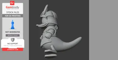 A 3D model of a duck character dressed in samurai armor, ready for 3D printing.