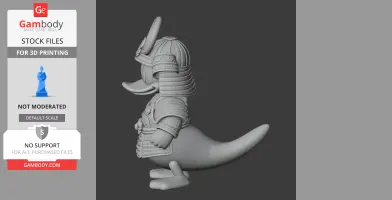 Samurai duck character with armor in a cartoonish style, designed for 3D printing.