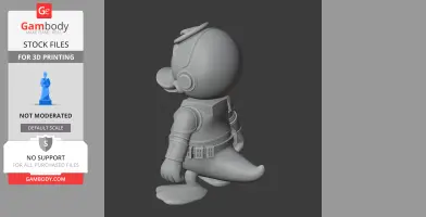 Duck-like figure in Stormtrooper armor, standing side view, 3D print model for download.