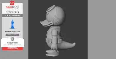 Cartoon duck in stormtrooper armor, side view, detailed helmet and suit. 3D model for printing.
