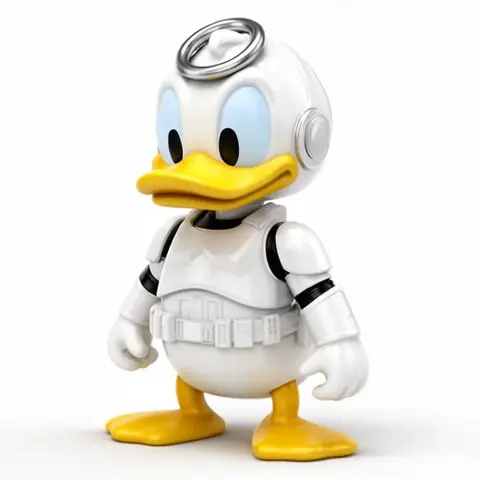 Donald Duck in Stormtrooper armor with a ring on his head, designed for 3D printing.