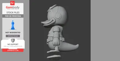 A duck character in Stormtrooper armor with exaggerated features for a 3D printed figure.