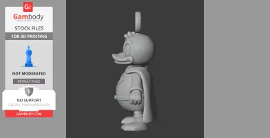A cartoon duck superhero figure with a cape, viewed from the side, in 3D printable STL format.