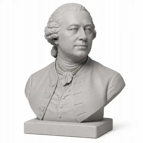 3D-printed bust of a historical figure in 18th-century attire with detailed facial features.