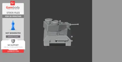 Gray 3D model of a tank viewed from the front, with turret and barrel details.
