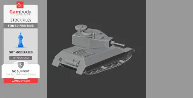 3D model of a tank with detailed turret and tracks, suitable for 3D printing.