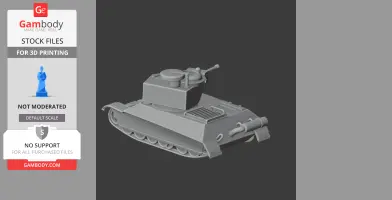 3D model of a detailed tank with turret and tracks, ready for 3D printing.