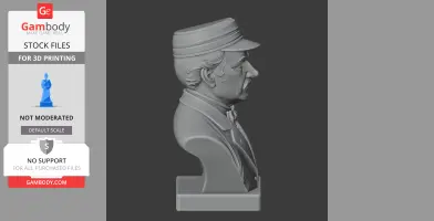 3D bust of a man in a uniform hat, profile view. Suitable for 3D printing.