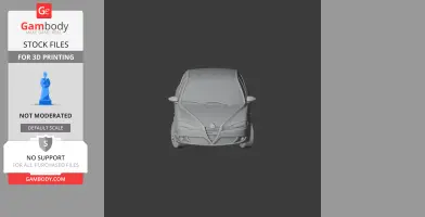 Front view of a 3D model of an Alfa Romeo 147 car for 3D printing, shown in gray.