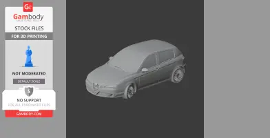 3D model of an Alfa Romeo 147 hatchback, displayed for 3D printing, side and top view.