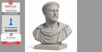 A detailed 3D bust of a historical warrior wearing a laurel wreath and draped clothing.