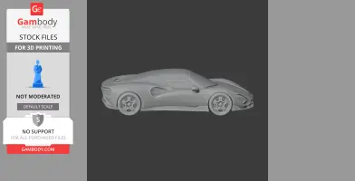 Gray 3D model of Alfa Romeo 33 Stradale 2023, side view for 3D printing.