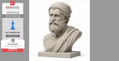 A detailed 3D bust of an ancient warrior with a beard and a headscarf, ready for 3D printing.