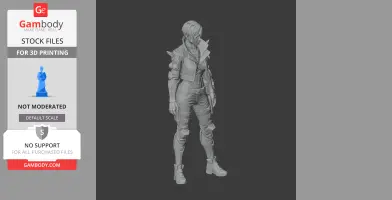 A 3D model of a detailed, armored character with short hair and tactical gear, suited for 3D printing.