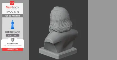 3D printable bust of a historical figure with long hair and detailed texture on a base.
