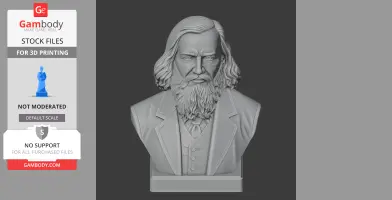 3D bust of a bearded man in a suit with detailed hair and facial features for 3D printing.