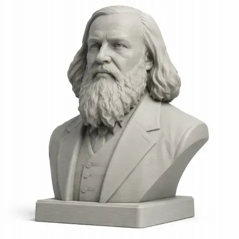 A 3D-printed bust of a man with long hair and a beard, wearing a detailed suit.