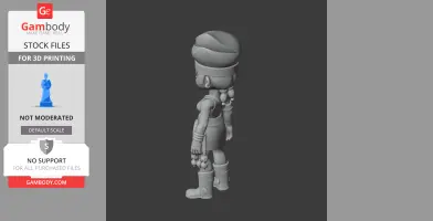 3D model of a stylized character with a large hat and boots, viewed from the side.