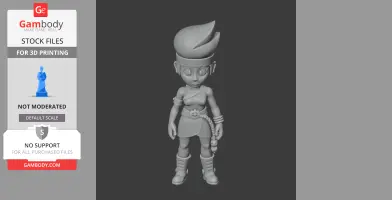 3D-printed Amber figurine from Brawl Stars, featuring detailed attire and hair, in grayscale STL format.