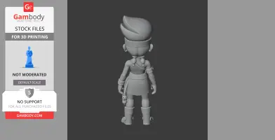 3D model of a cartoon-style figurine with a tall hairstyle, boots, and accessories, shown from the back.