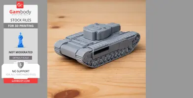 Gray 3D-printed model of an A22 tank on a wooden surface.