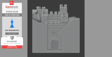 3D model of Alnwick Abbey facade with detailed towers and archway for printing.