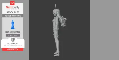 A side view of a detailed 3D printed figurine of a female character with flowing hair and patterned outfit.