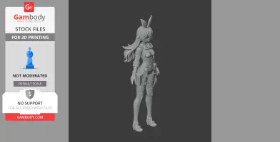 3D model of a detailed female character with long hair and goggles, designed for 3D printing.