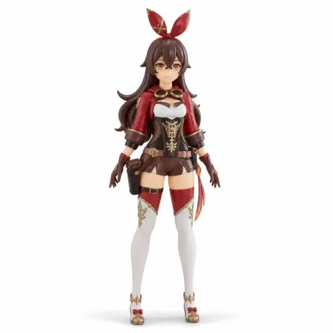 Genshin Impact character figurine with red and brown attire, long hair, and bow accessory.