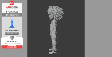 Side view of a 3D character model with spiky hair and detailed outfit, ready for 3D printing.