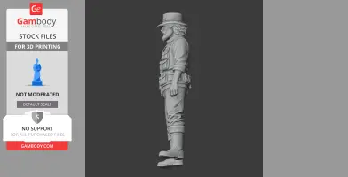 Side view of a detailed angler character figurine from Terraria, wearing a hat and gear for 3D printing.