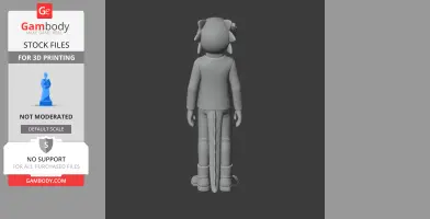 A 3D model of a character with horns and a tail, viewed from the back, in a grayscale render.