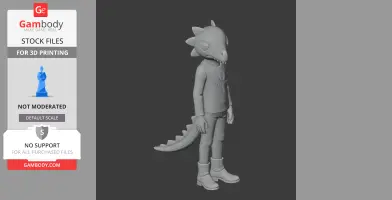 A 3D figure of Angus Delaney from 'Night in the Woods,' featuring a lizard-like design and casual attire.