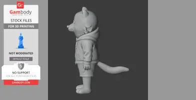 Cute dog figurine in a hoodie and shorts, standing sideways, designed for 3D printing.