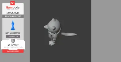 A 3D model of a cartoonish dog figure standing upright, with a long tail and wearing a jacket.